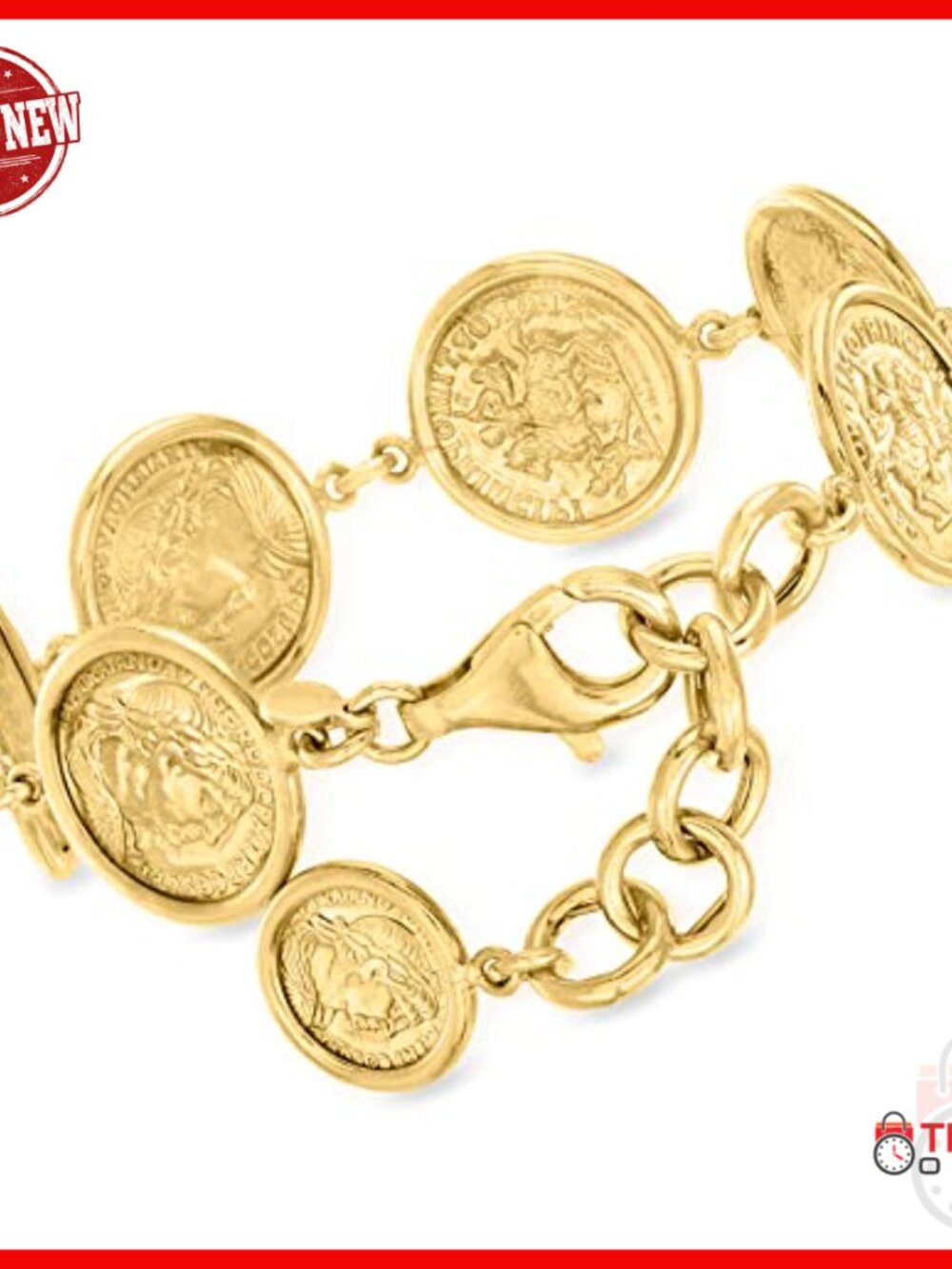 Italian 18kt Gold Over Sterling Silver Coin Bracelet 7 Inch - Picture 3 of 6